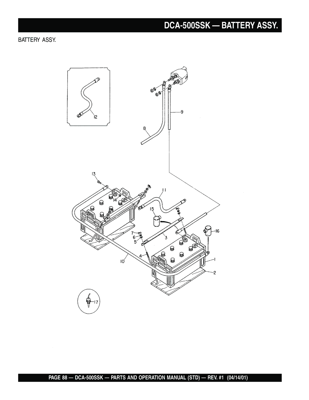 Multiquip operation manual DCA-500SSK Battery Assy 