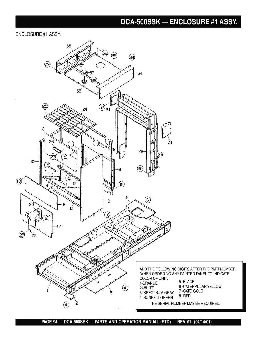 Multiquip operation manual DCA-500SSK Enclosure #1 Assy 