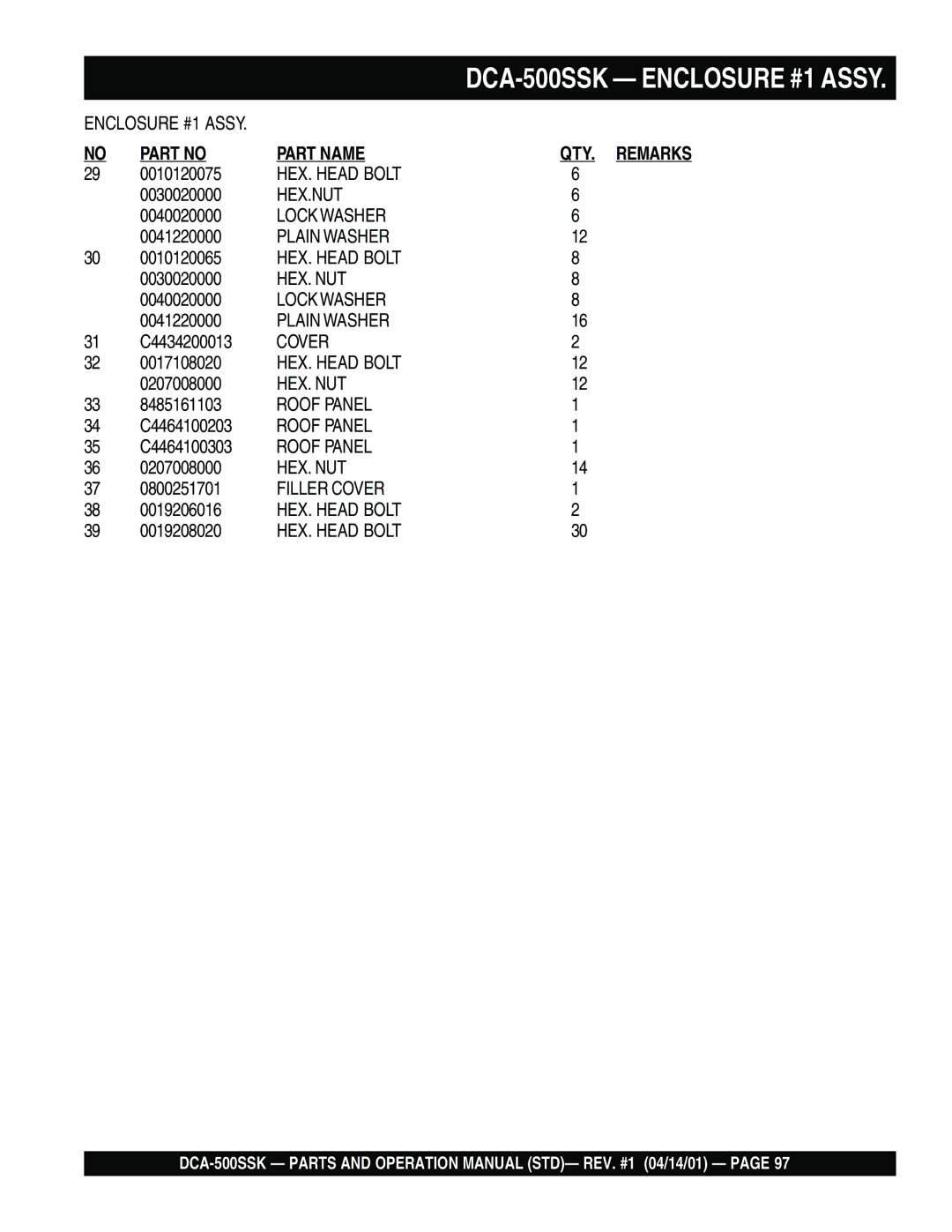 Multiquip DCA-500SSK operation manual Hex.Nut 