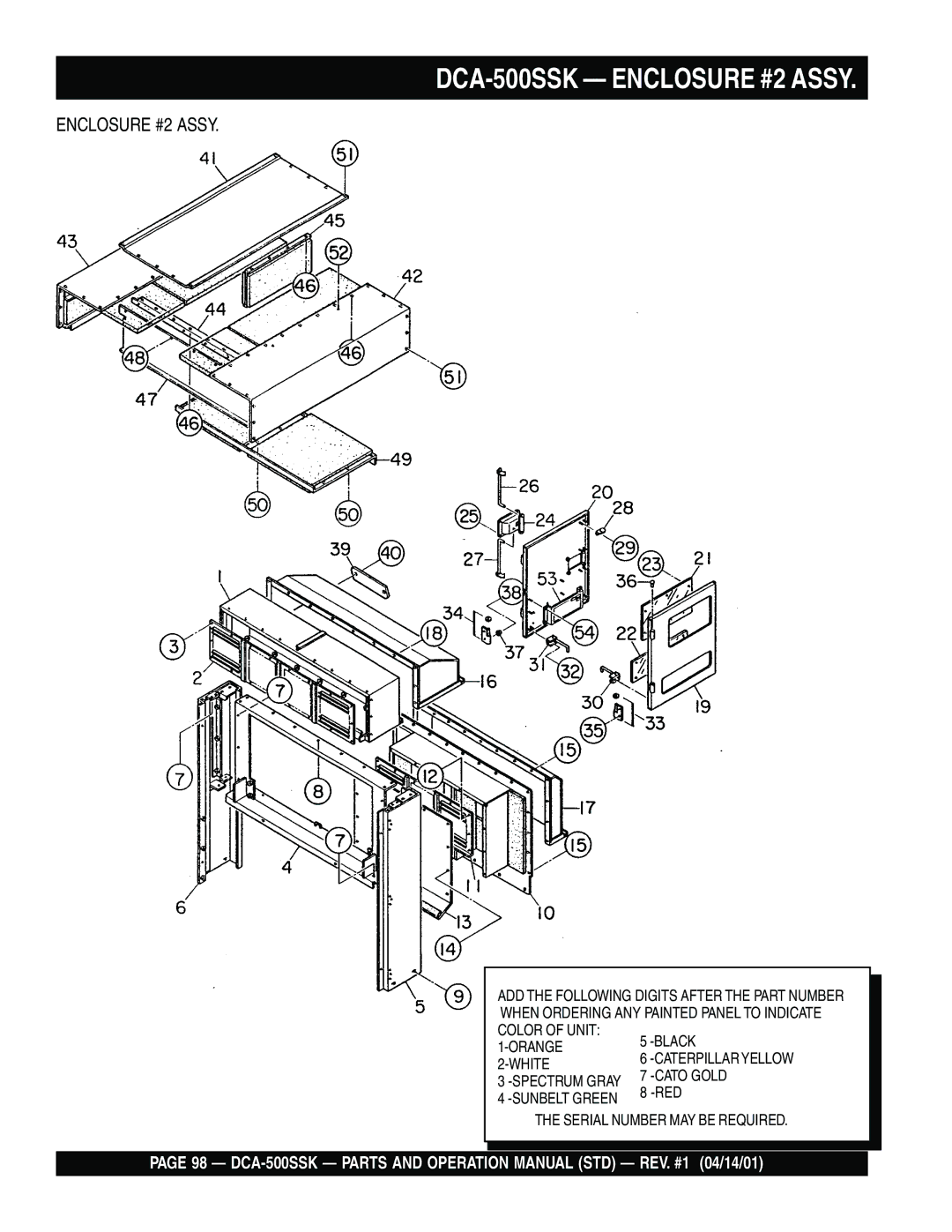 Multiquip operation manual DCA-500SSK Enclosure #2 Assy 