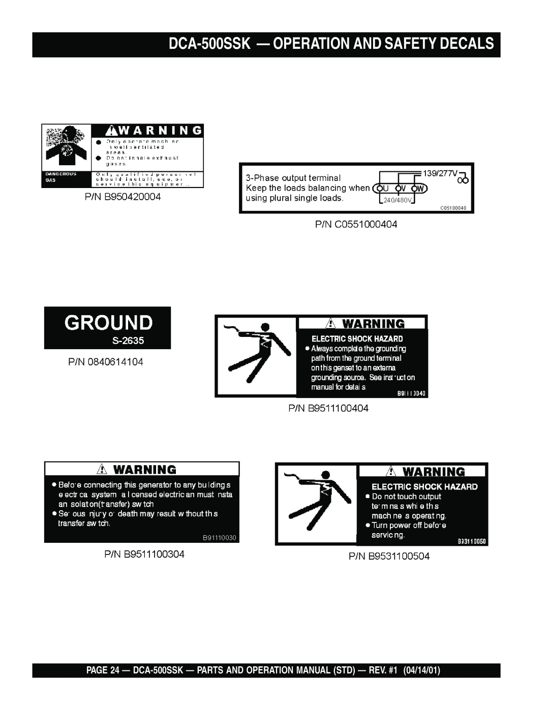 Multiquip operation manual DCA-500SSK - OPERATION AND SAFETY DECALS 