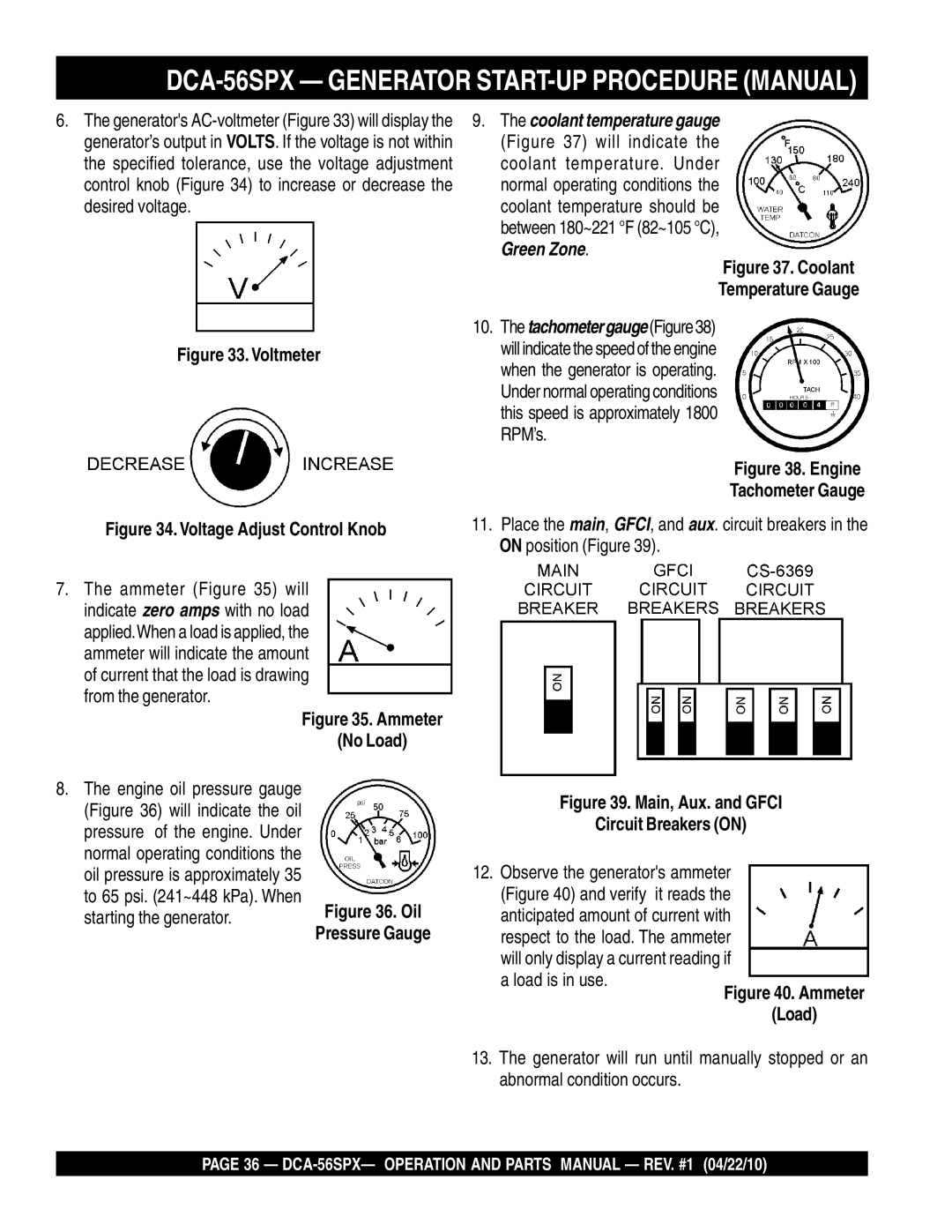 Multiquip DCA-56SPX operation manual Voltmeter, On position Figure 