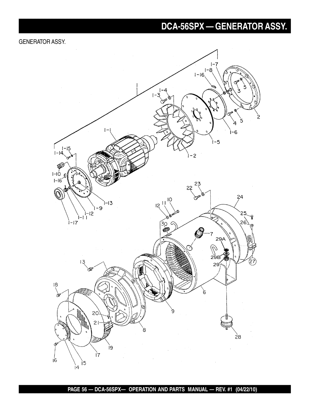 Multiquip operation manual DCA-56SPX Generator Assy 