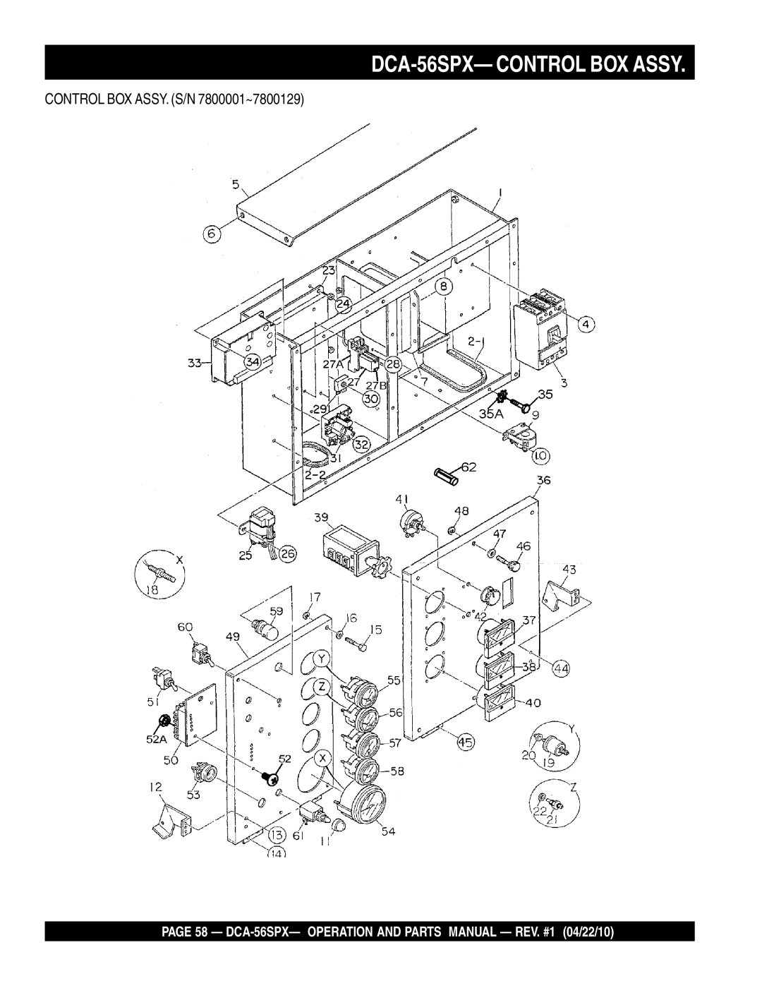 Multiquip operation manual DCA-56SPX- Control BOX Assy, Control BOX ASSY. S/N 7800001~7800129 