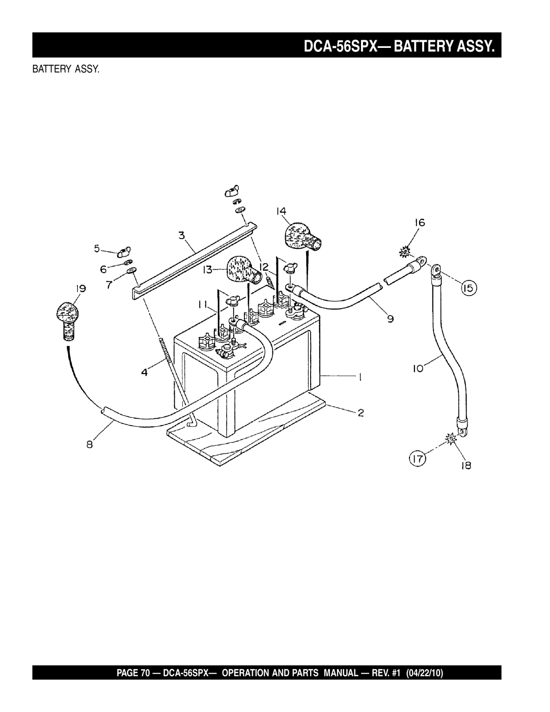 Multiquip operation manual DCA-56SPX- Battery Assy 