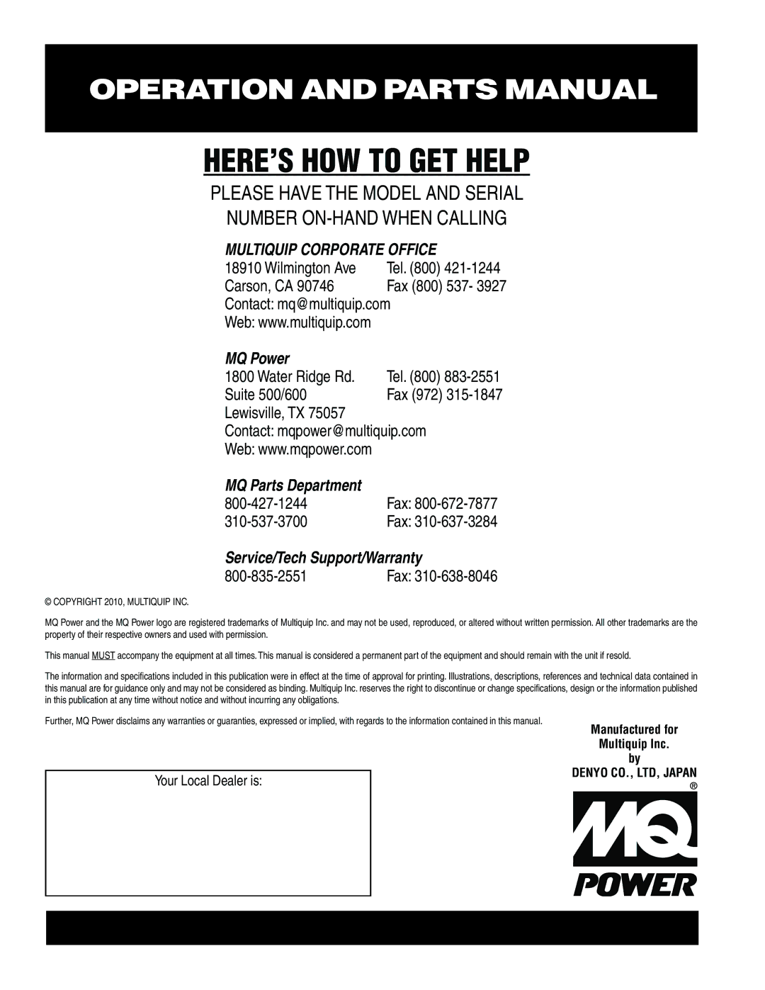 Multiquip DCA-56SPX operation manual HERE’S HOW to GET Help 