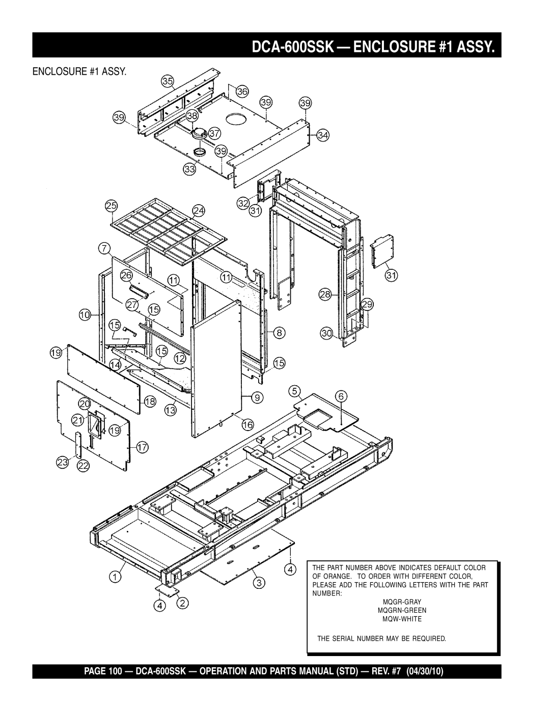 Multiquip operation manual DCA-600SSK Enclosure #1 Assy 