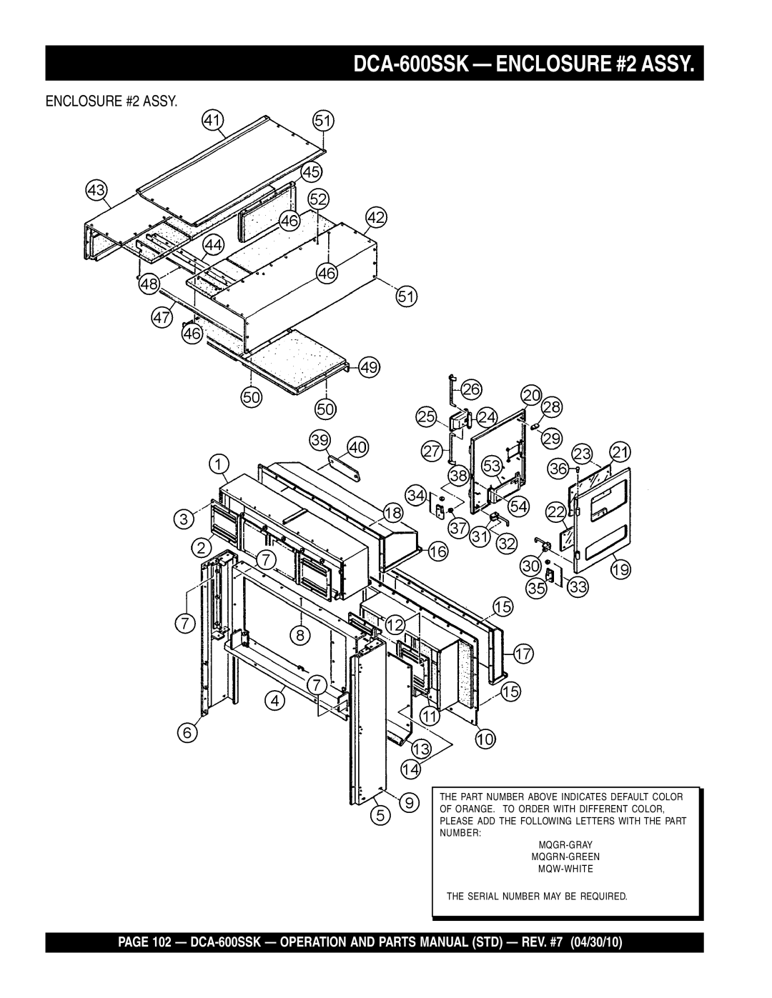 Multiquip operation manual DCA-600SSK Enclosure #2 Assy 