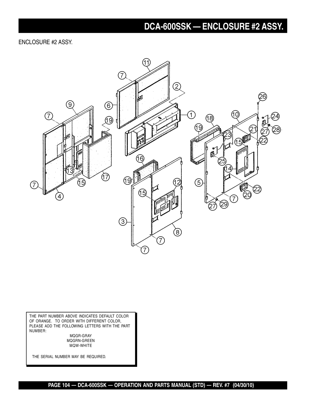 Multiquip operation manual DCA-600SSK Enclosure #2 Assy 