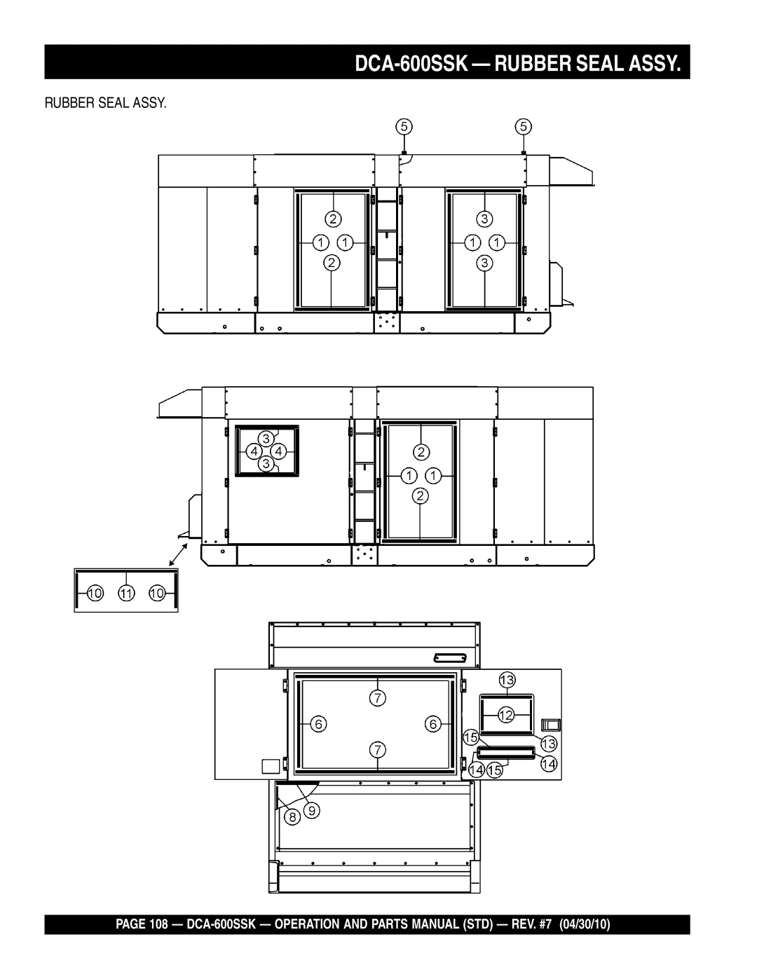 Multiquip operation manual DCA-600SSK Rubber Seal Assy 