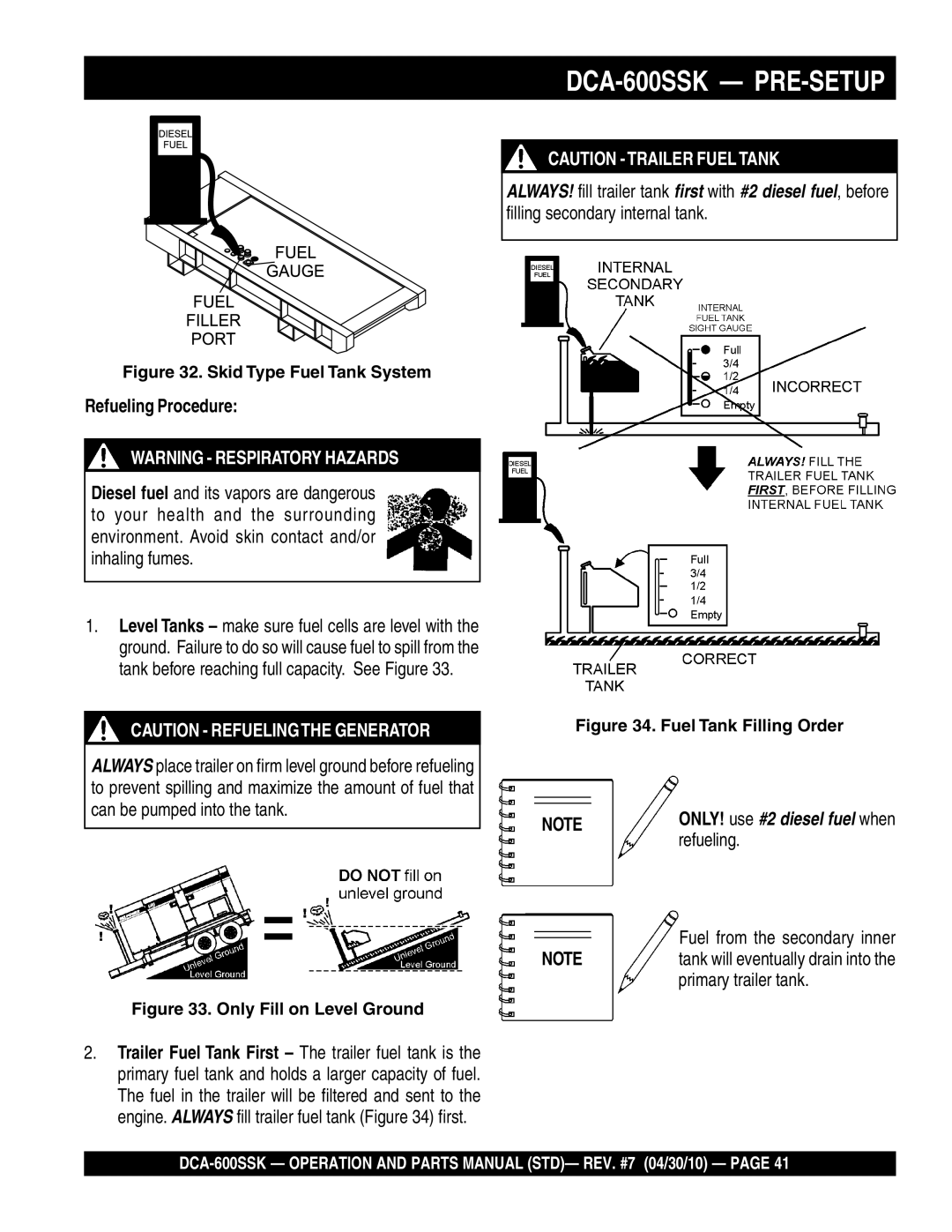 Multiquip DCA-600SSK operation manual Refueling Procedure, Fuel from the secondary inner 