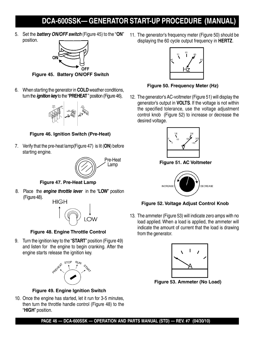 Multiquip DCA-600SSK- Generator START-UP Procedure Manual, Set the battery ON/OFF switch to the on position 