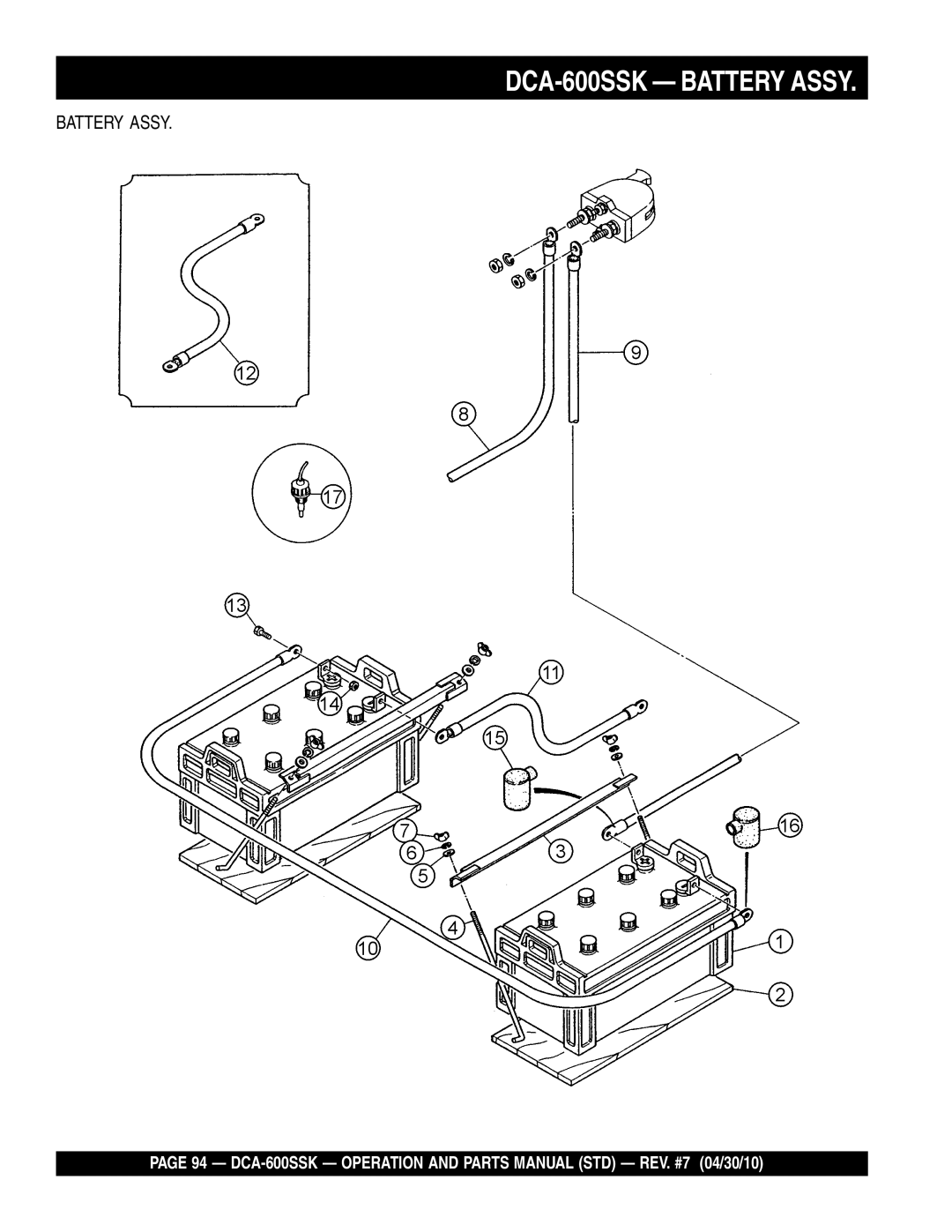 Multiquip operation manual DCA-600SSK Battery Assy 