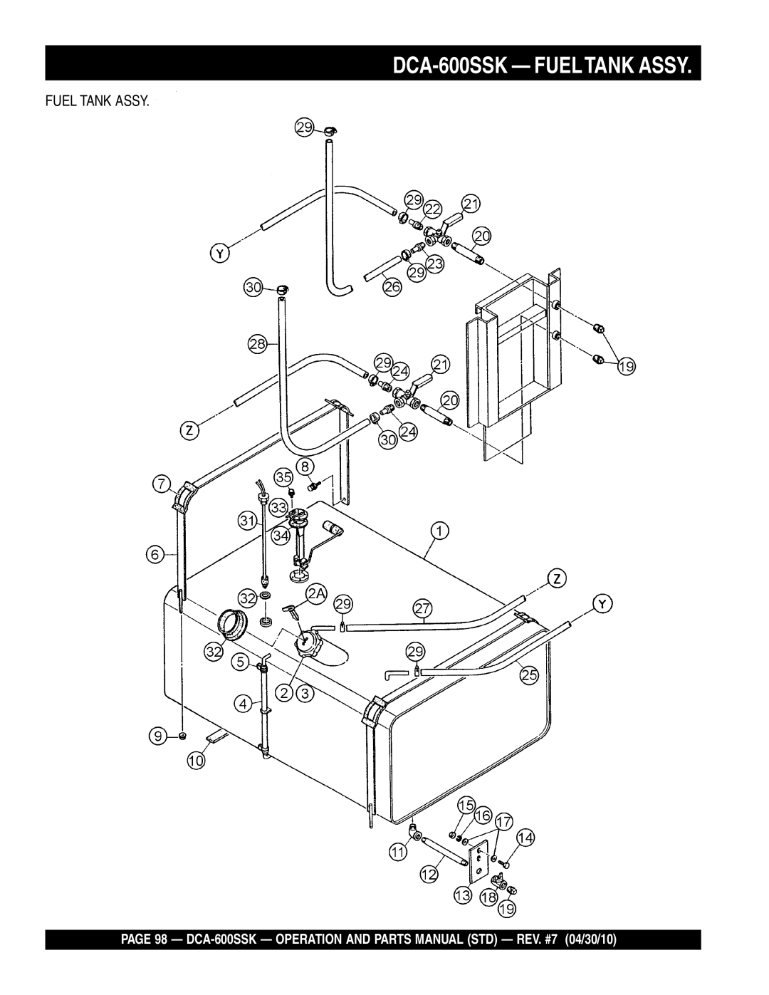 Multiquip operation manual DCA-600SSK Fueltank Assy, Fuel Tank Assy 