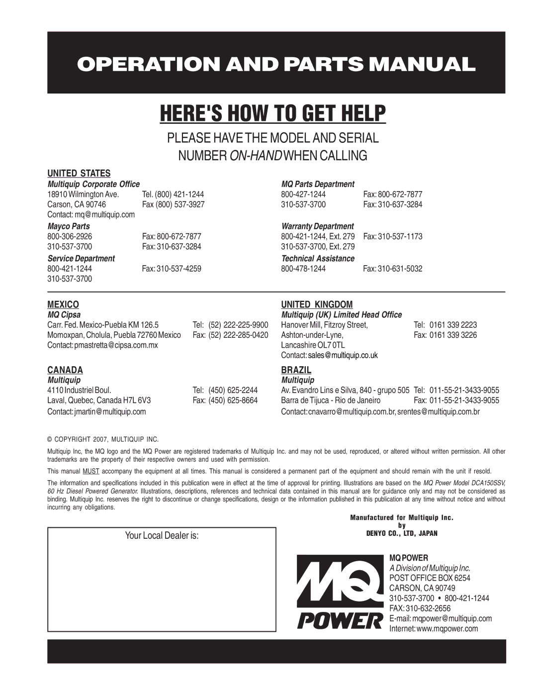 Multiquip DCA-600SSV operation manual Heres HOW to GET Help 