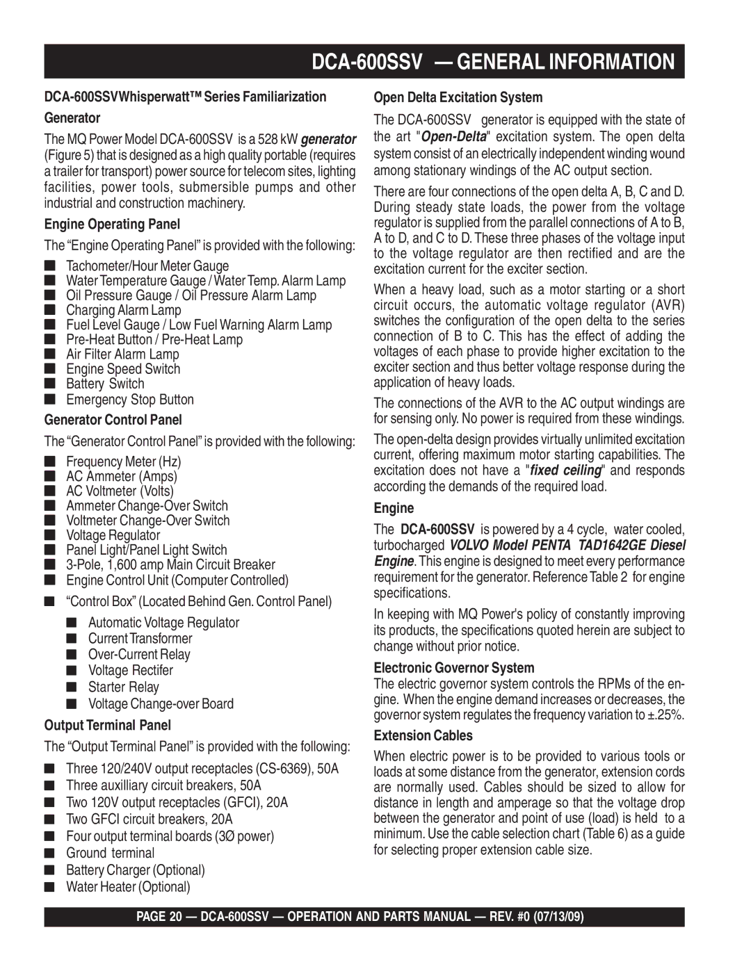 Multiquip operation manual DCA-600SSV General Information 