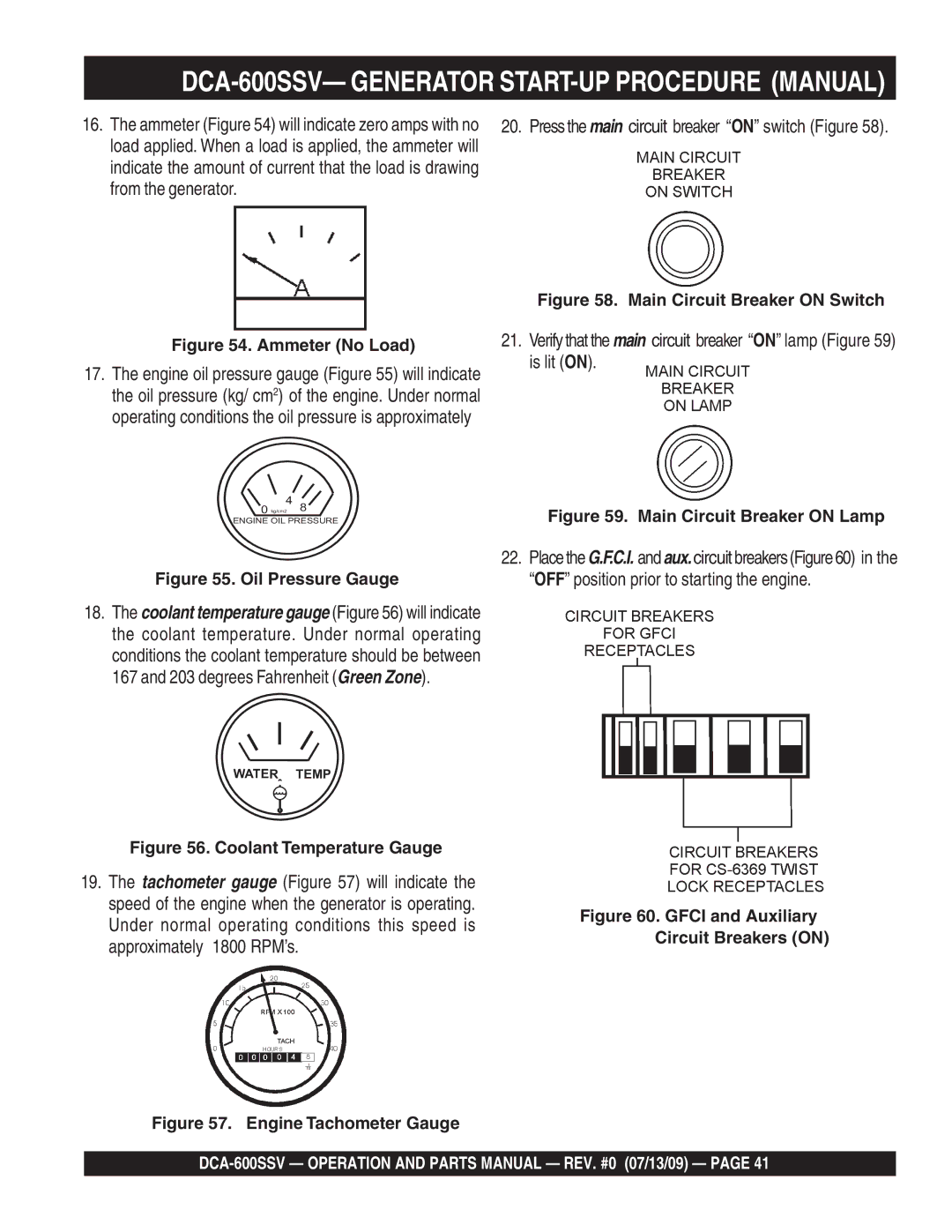 Multiquip DCA-600SSV- Generator START-UP Procedure Manual, Verify that the main circuit breaker on lamp is lit on 