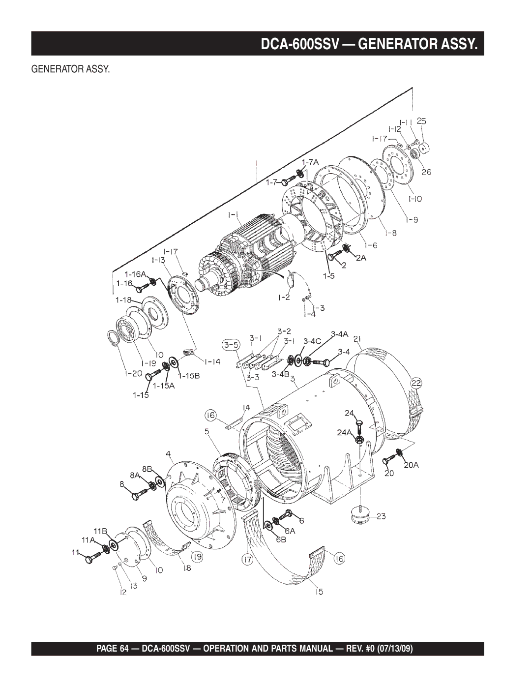 Multiquip operation manual DCA-600SSV Generator Assy 