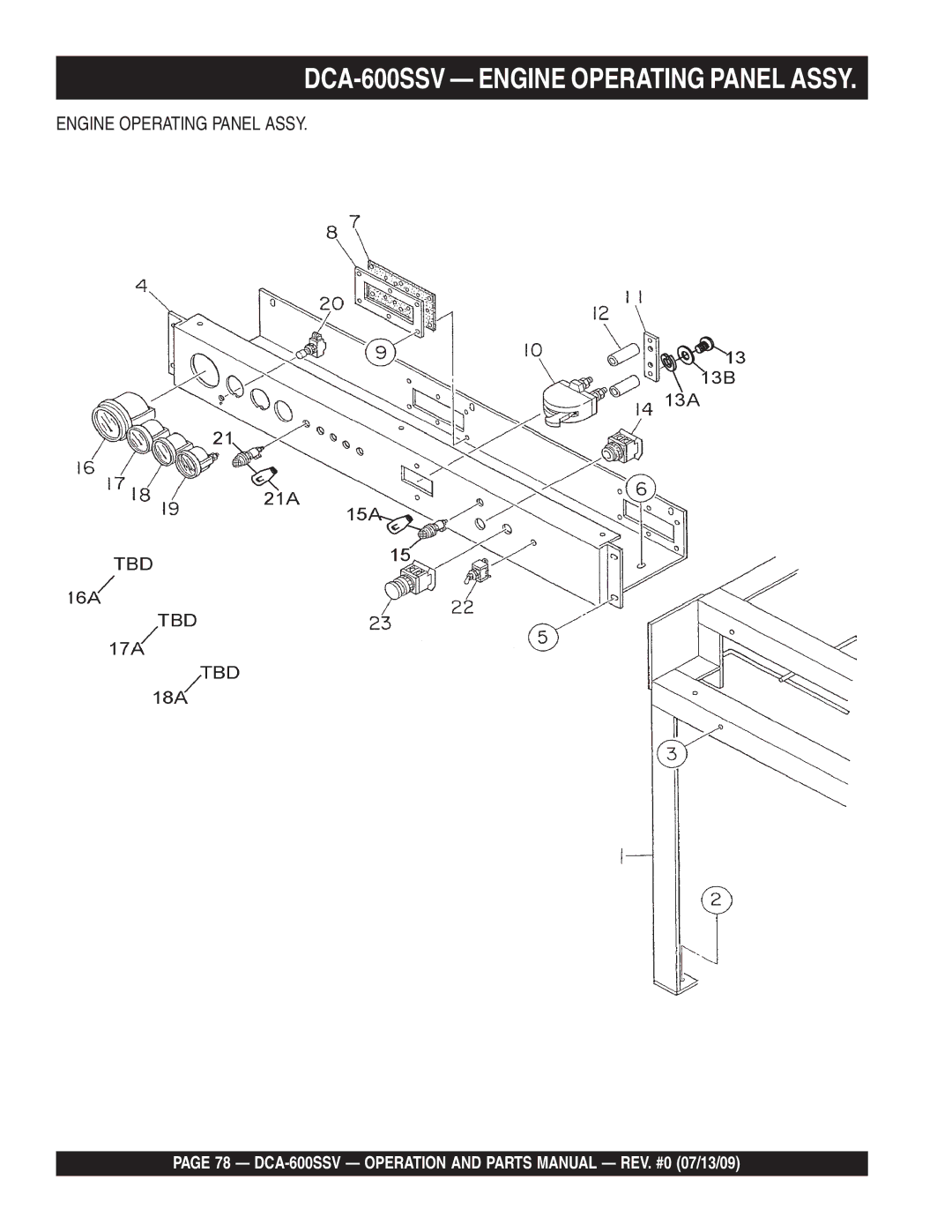 Multiquip operation manual DCA-600SSV Engine Operating Panel Assy 