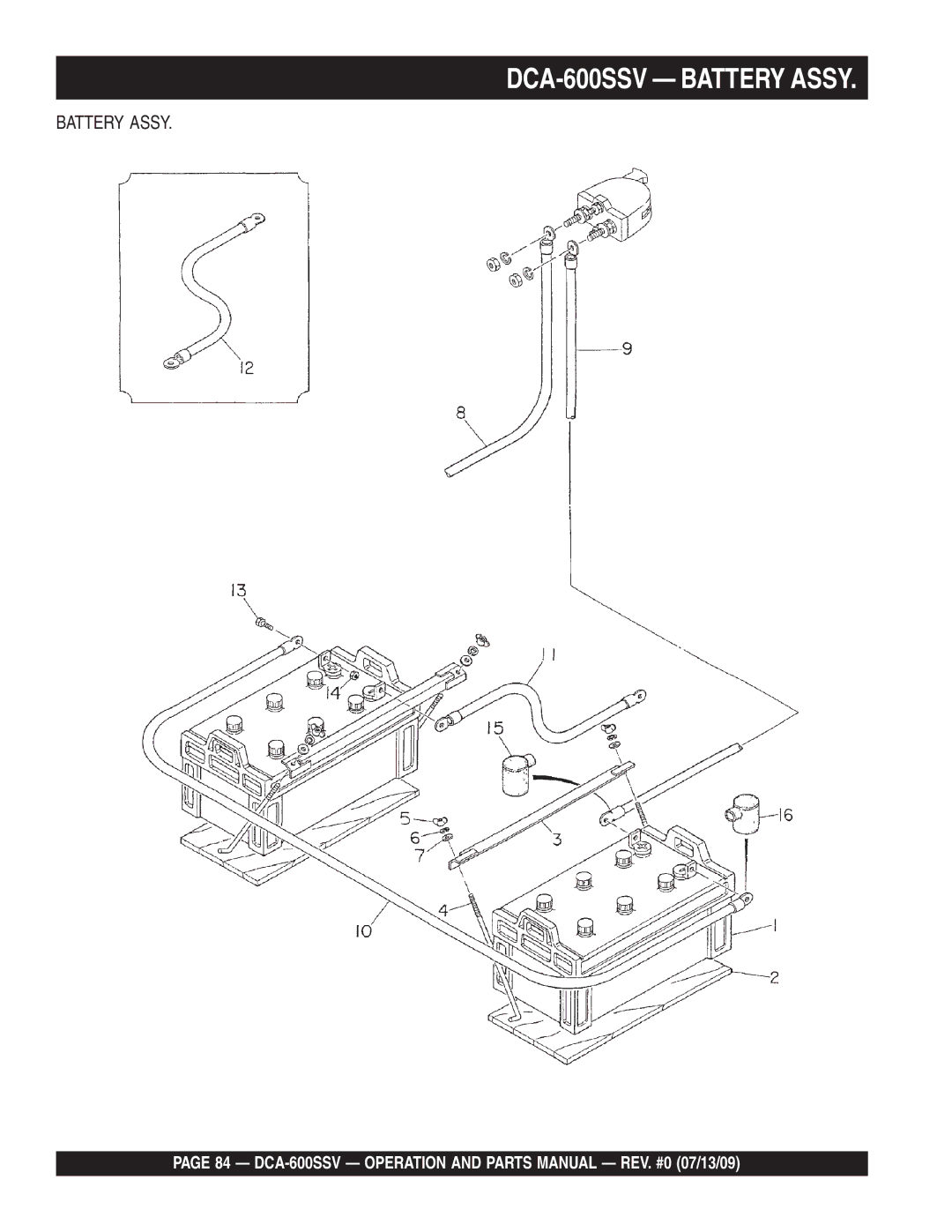 Multiquip operation manual DCA-600SSV Battery Assy 