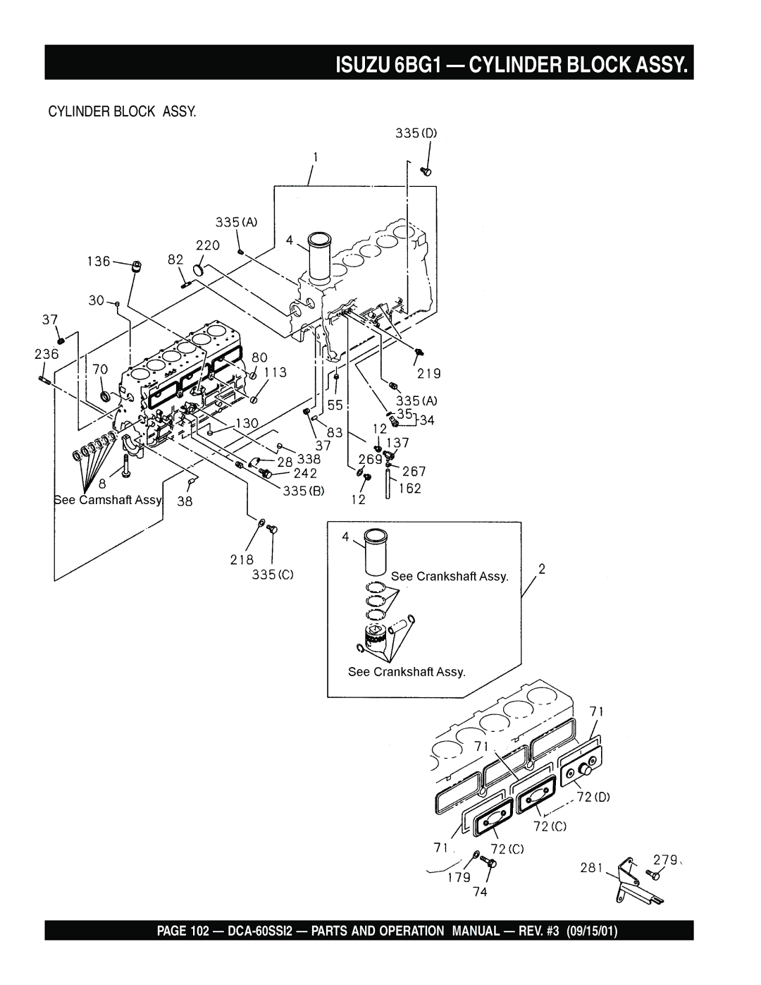 Multiquip DCA-60SS12 operation manual Isuzu 6BG1 Cylinder Block Assy 