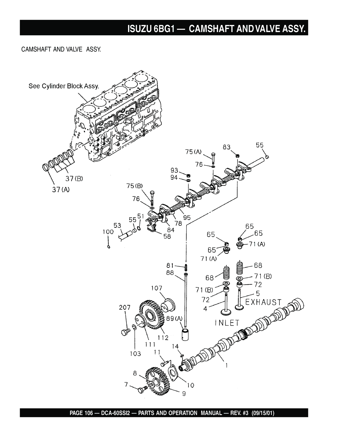 Multiquip DCA-60SS12 operation manual Isuzu 6BG1 Camshaft and Valve Assy 