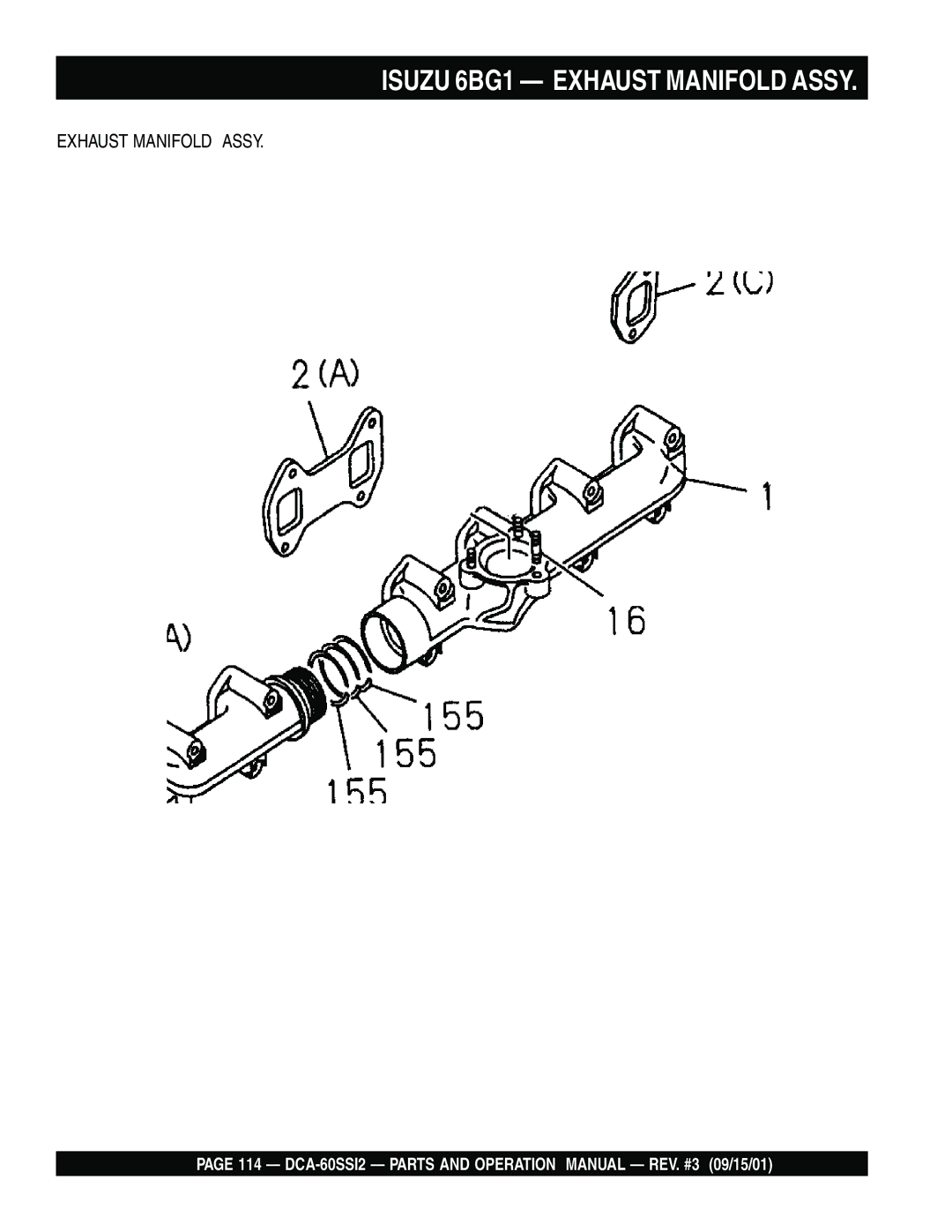 Multiquip DCA-60SS12 operation manual Isuzu 6BG1 Exhaust Manifold Assy 