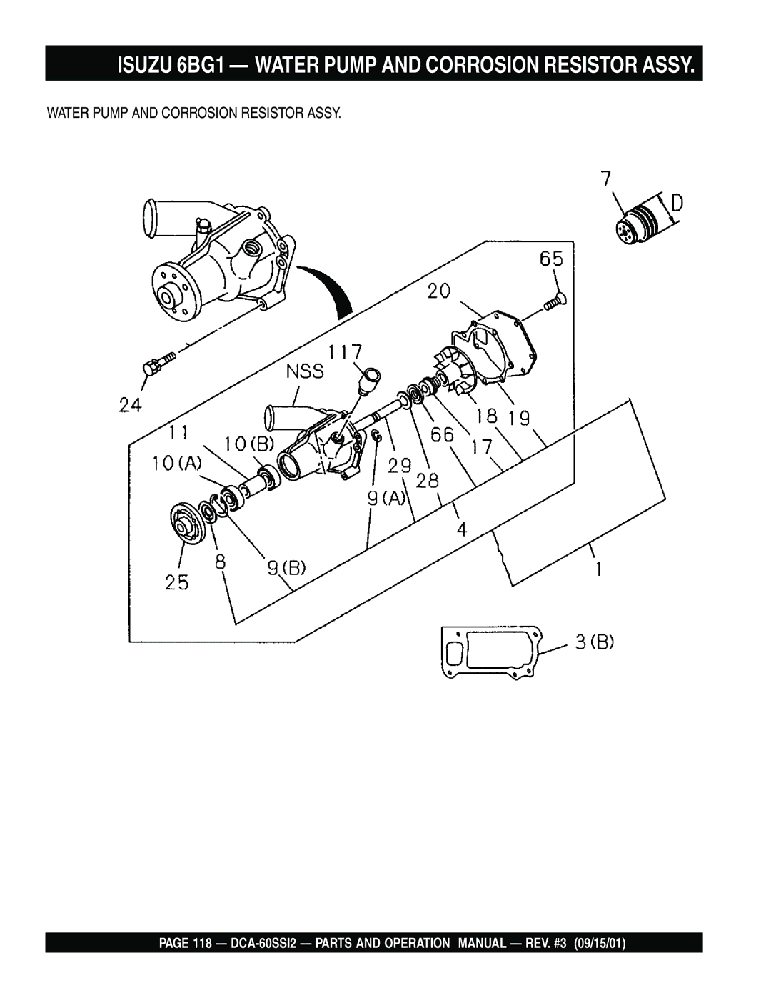 Multiquip DCA-60SS12 operation manual Isuzu 6BG1 Water Pump and Corrosion Resistor Assy 