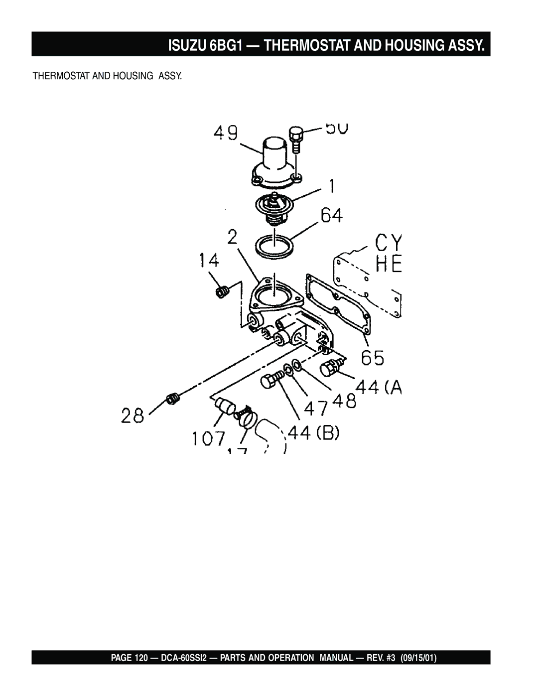 Multiquip DCA-60SS12 operation manual Isuzu 6BG1 Thermostat and Housing Assy 