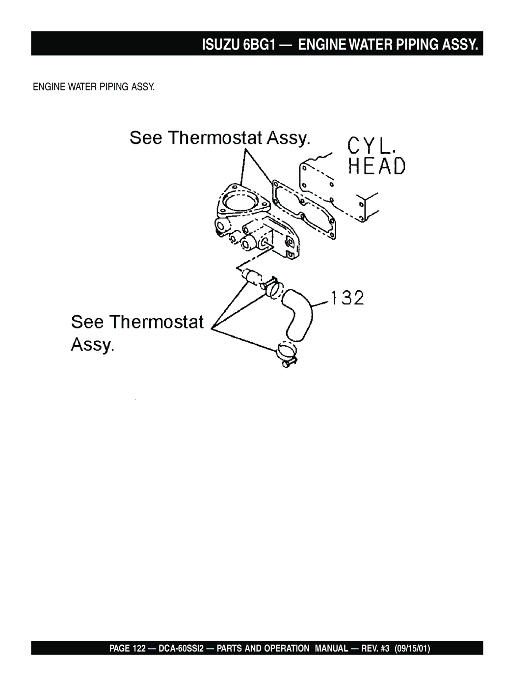 Multiquip DCA-60SS12 operation manual Isuzu 6BG1 Engine Water Piping Assy 