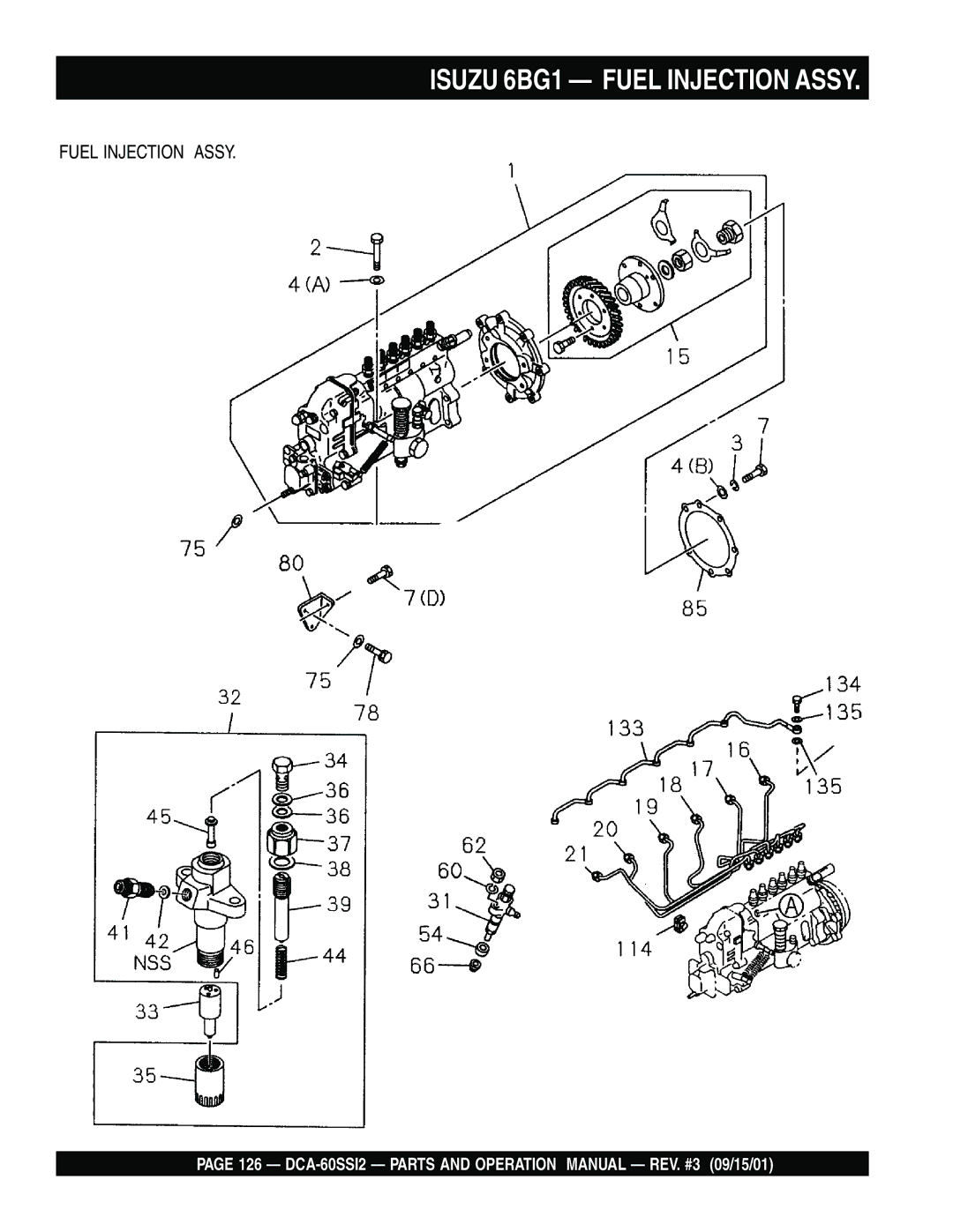 Multiquip DCA-60SS12 operation manual Isuzu 6BG1 Fuel Injection Assy 