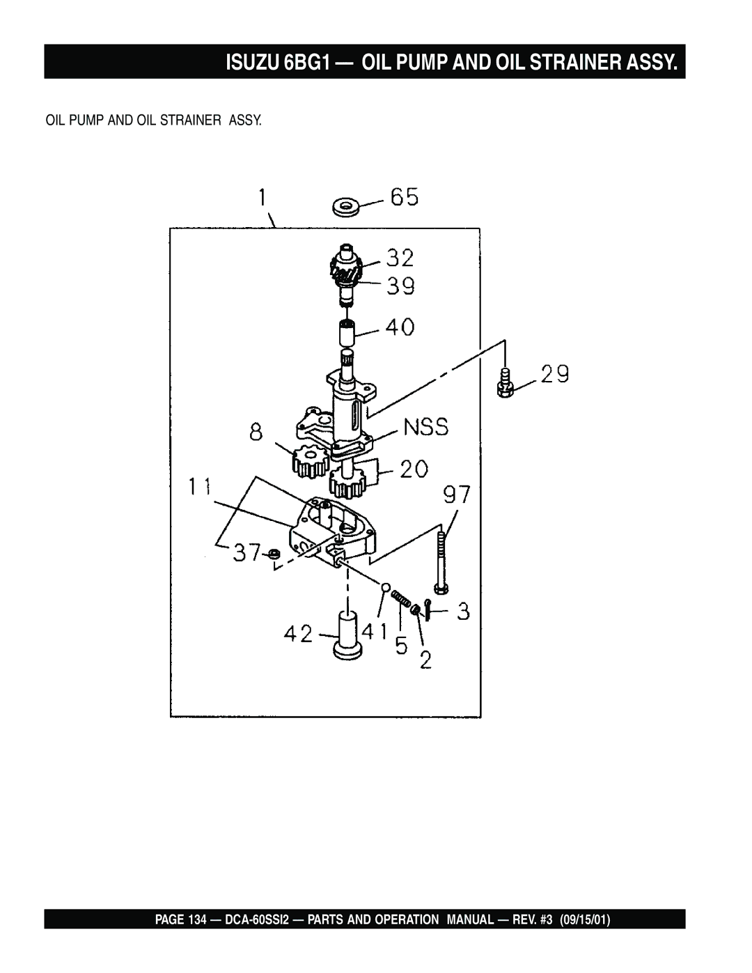 Multiquip DCA-60SS12 operation manual Isuzu 6BG1 OIL Pump and OIL Strainer Assy 