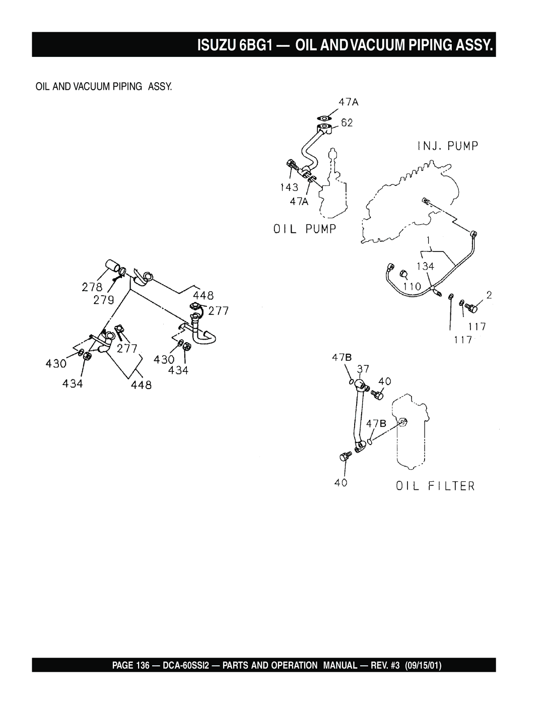 Multiquip DCA-60SS12 operation manual Isuzu 6BG1 OIL Andvacuum Piping Assy 