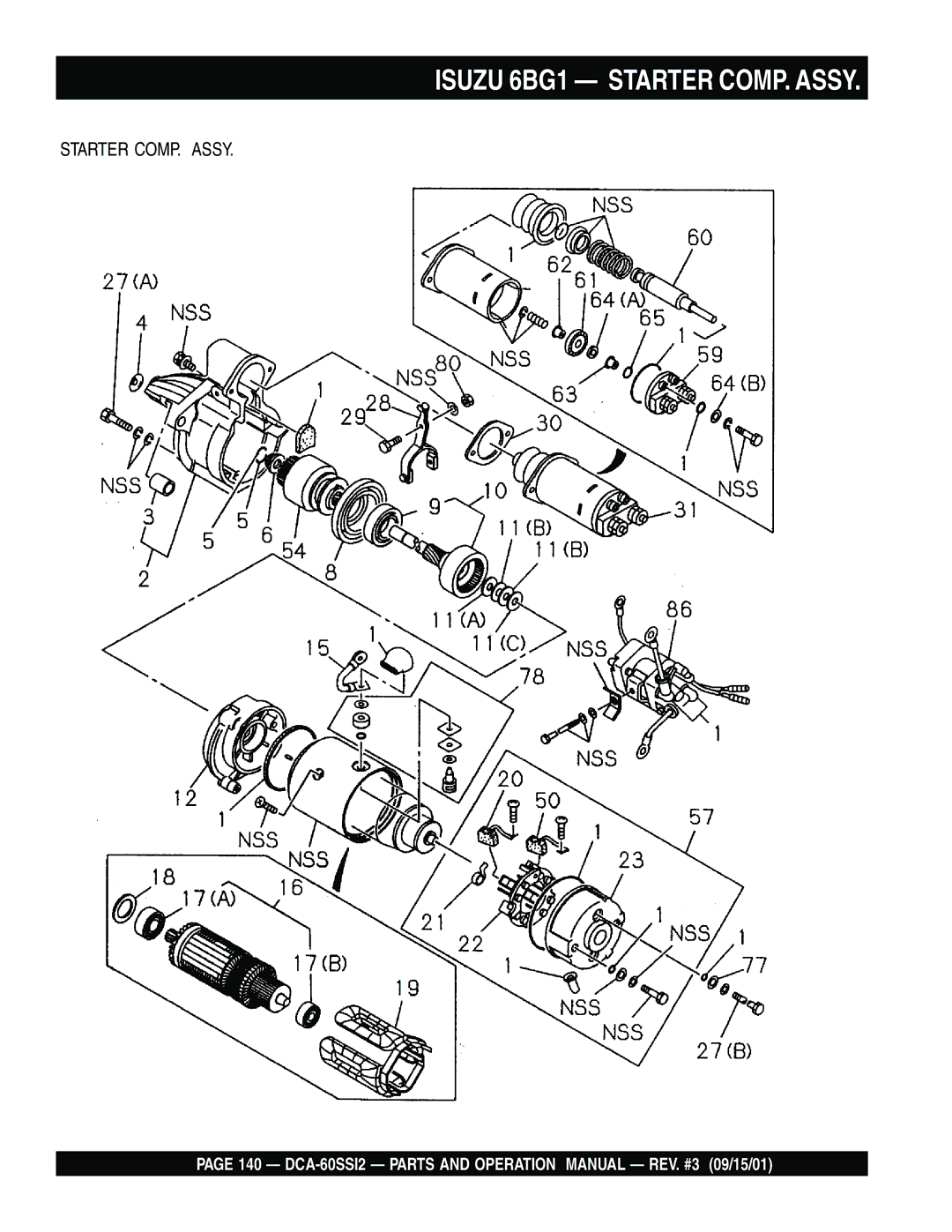 Multiquip DCA-60SS12 operation manual Isuzu 6BG1 Starter COMP. Assy 