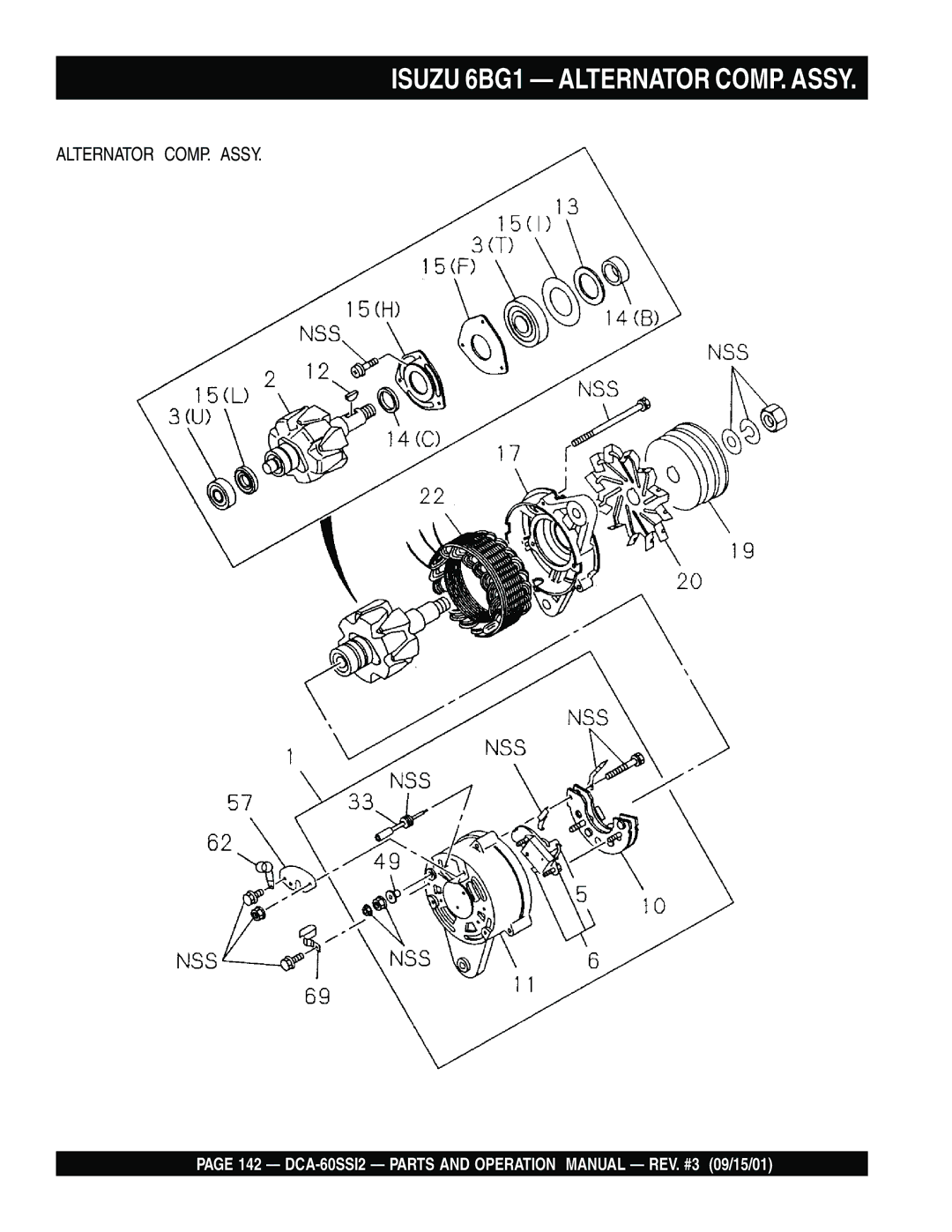 Multiquip DCA-60SS12 operation manual Isuzu 6BG1 Alternator COMP. Assy 