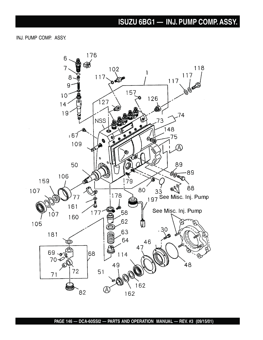 Multiquip DCA-60SS12 operation manual Isuzu 6BG1 INJ. Pump COMP. Assy 