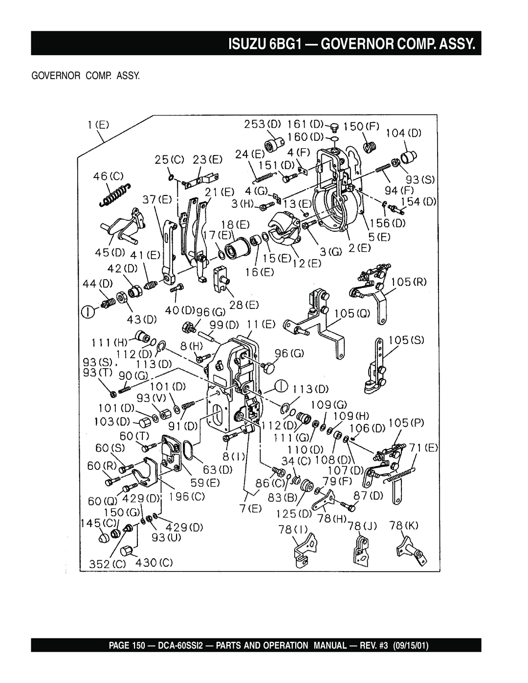 Multiquip DCA-60SS12 operation manual Isuzu 6BG1 Governor COMP. Assy 