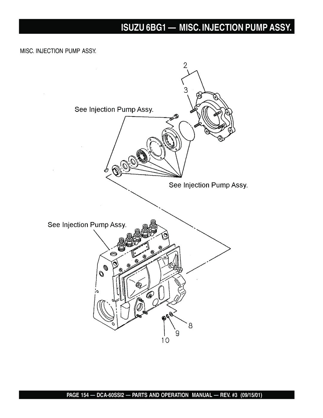 Multiquip DCA-60SS12 operation manual Isuzu 6BG1 MISC. Injection Pump Assy 