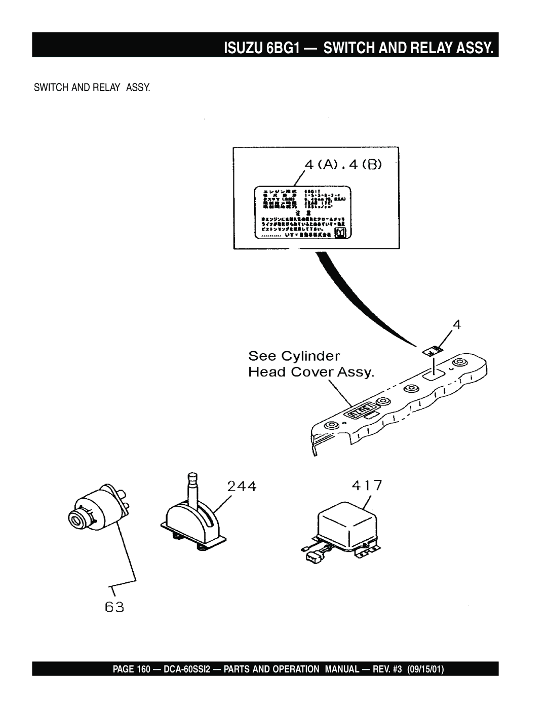 Multiquip DCA-60SS12 operation manual Isuzu 6BG1 Switch and Relay Assy 