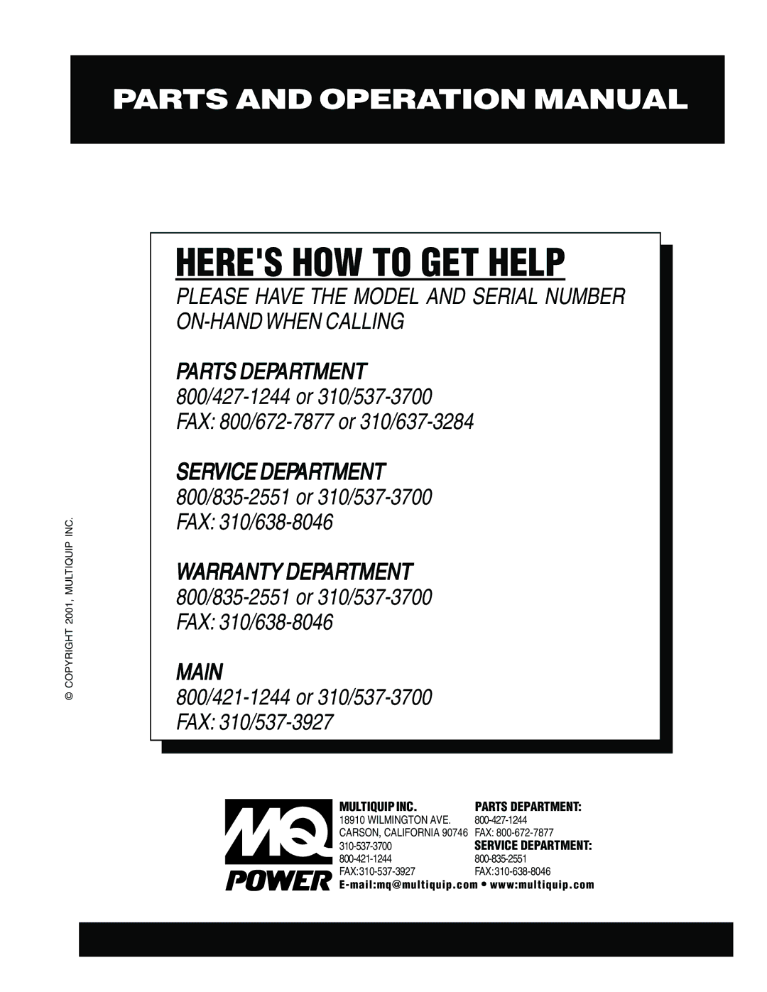 Multiquip DCA-60SS12 operation manual Heres HOW to GET Help 