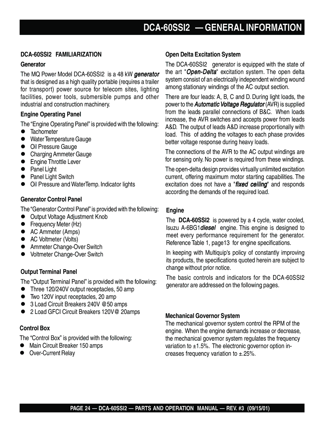 Multiquip DCA-60SS12 operation manual DCA-60SSI2 General Information 