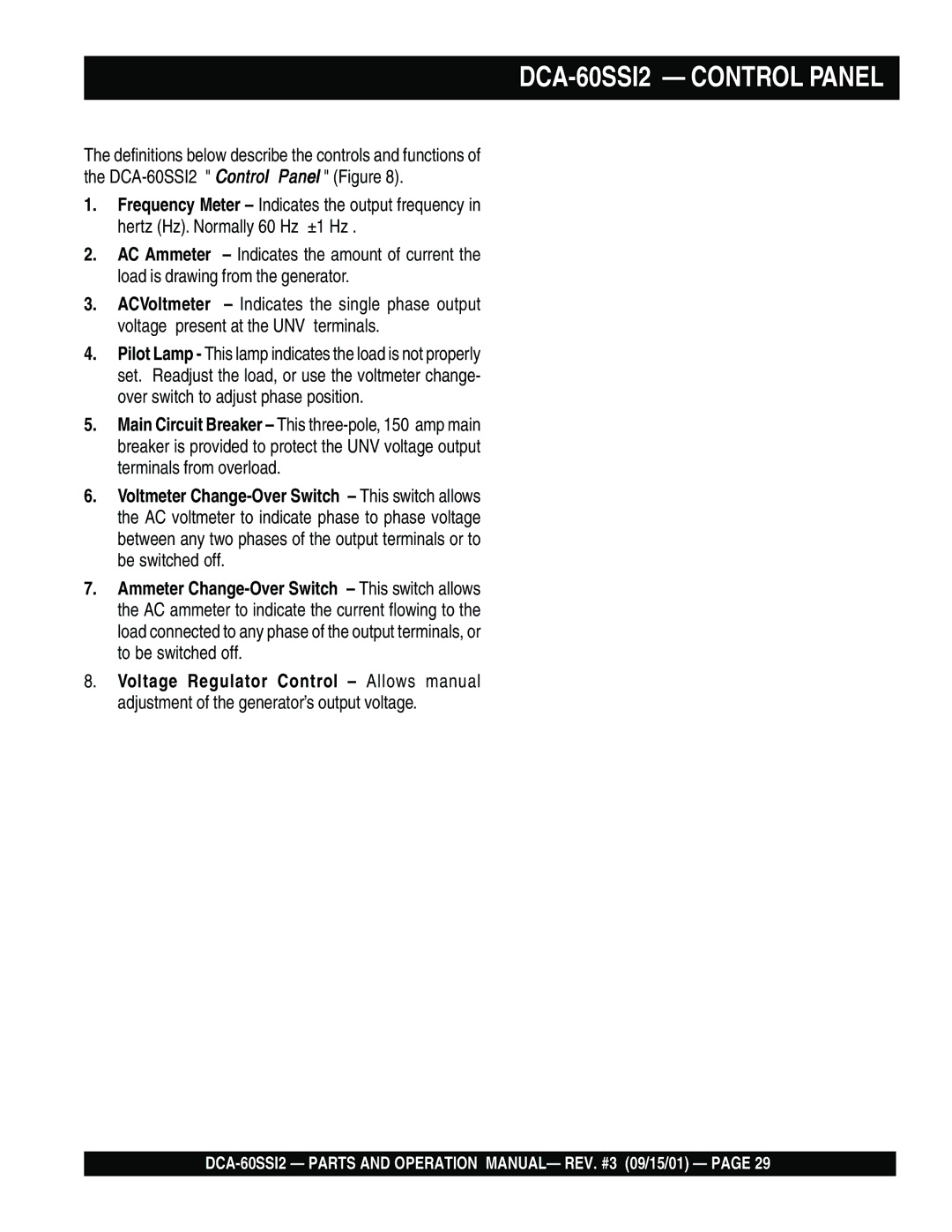 Multiquip DCA-60SS12 operation manual DCA-60SSI2 Control Panel 