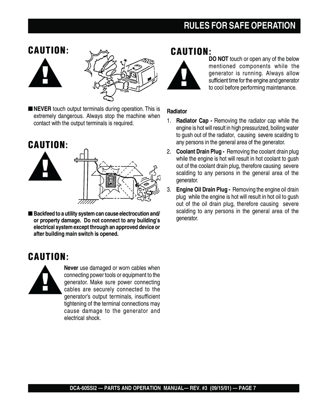 Multiquip DCA-60SS12 operation manual Rules for Safe Operation, Radiator 