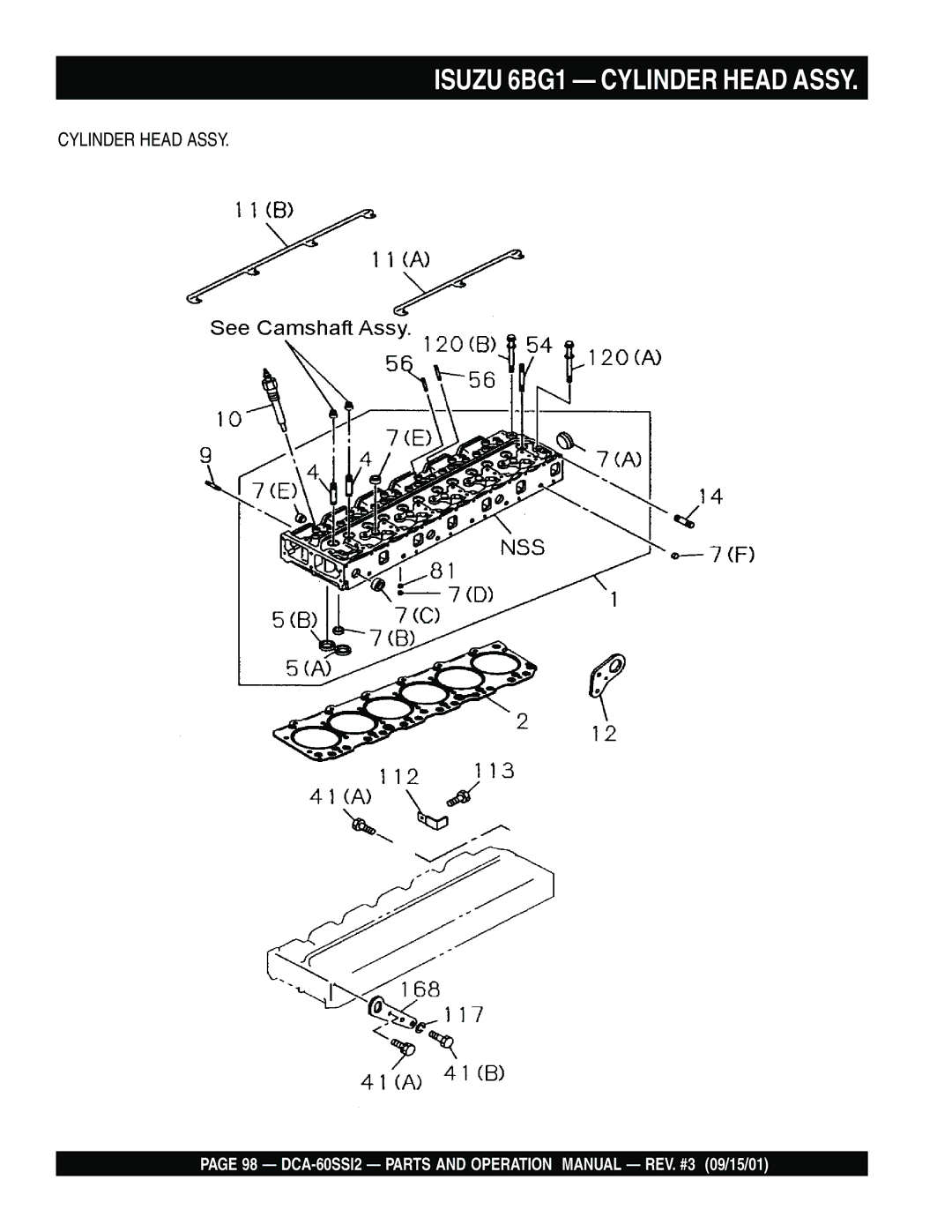 Multiquip DCA-60SS12 operation manual Isuzu 6BG1 Cylinder Head Assy 