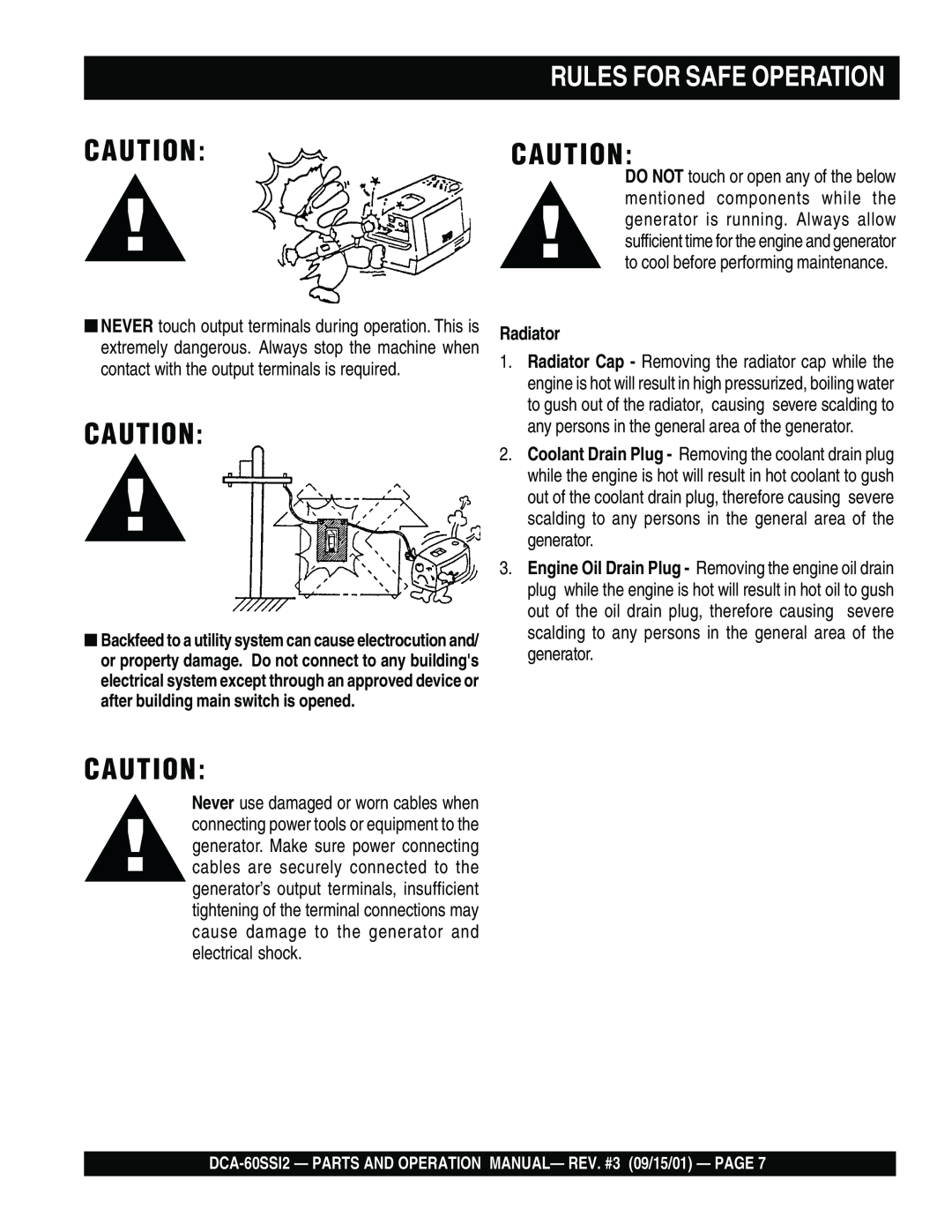 Multiquip DCA-60SS12 operation manual Rules For Safe Operation, Radiator 