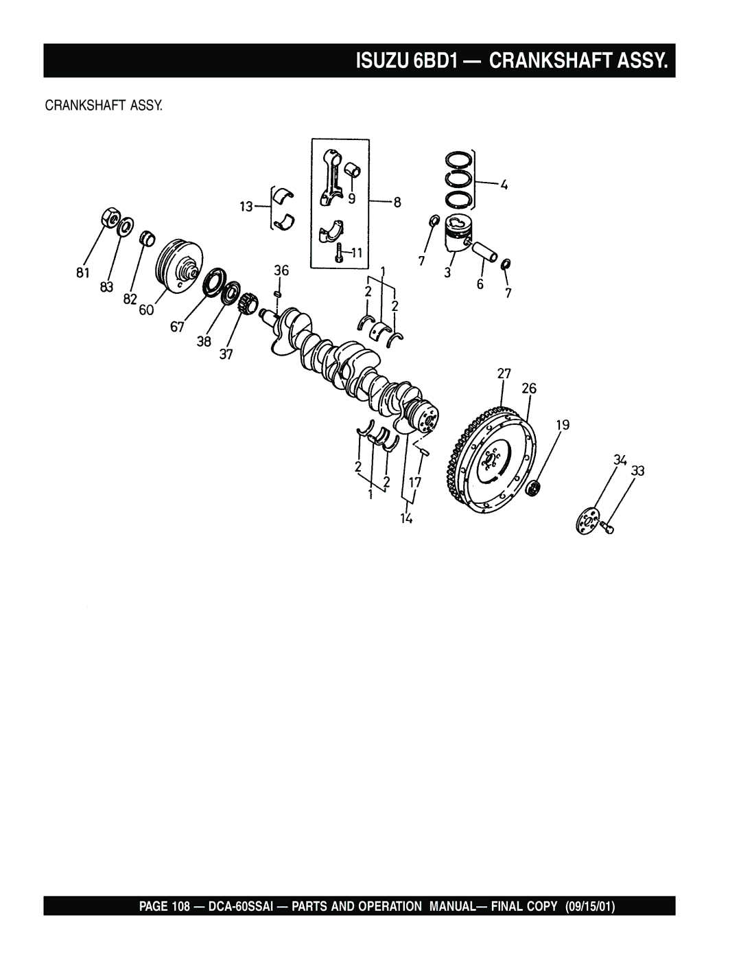 Multiquip dca-60ssai operation manual Isuzu 6BD1 Crankshaft Assy 