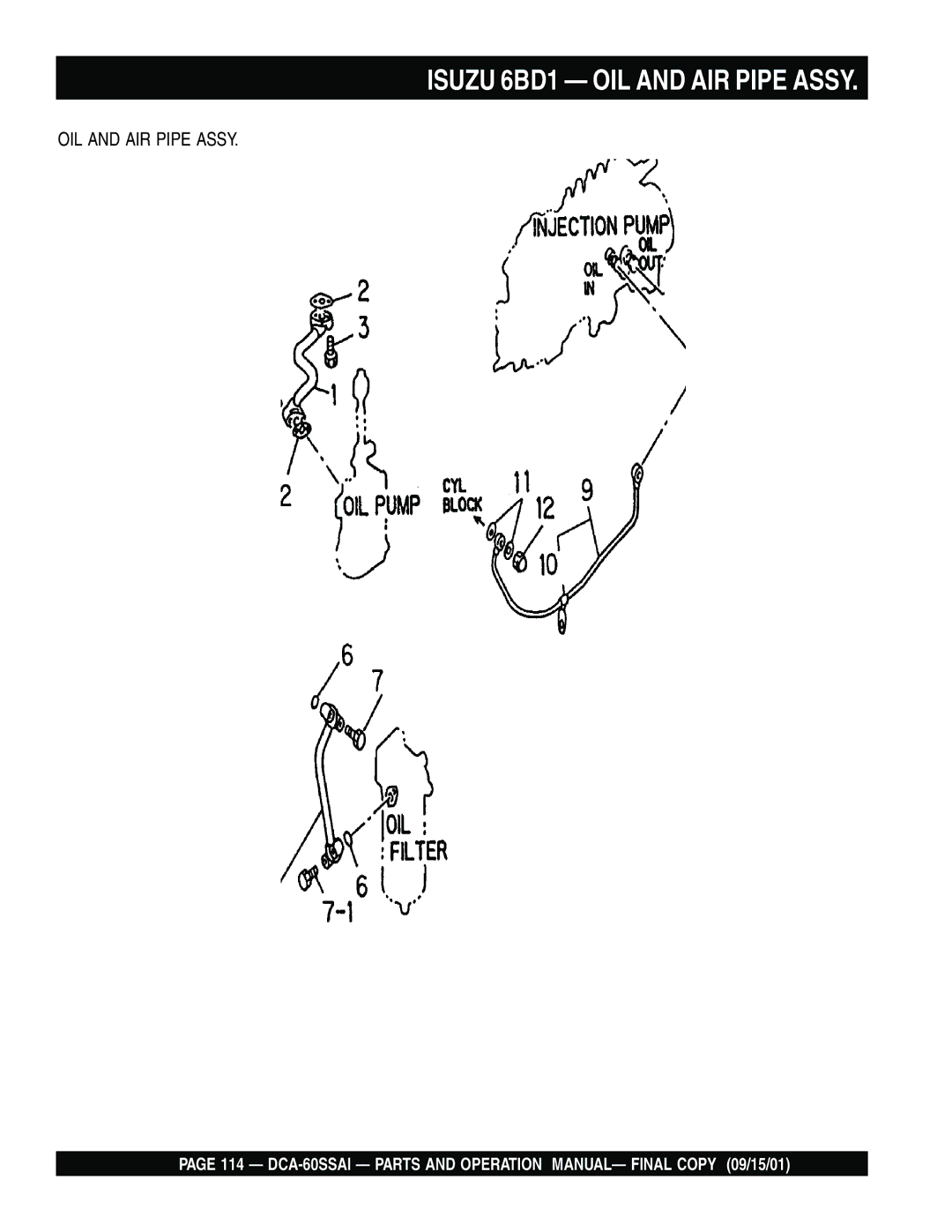 Multiquip dca-60ssai operation manual Isuzu 6BD1 OIL and AIR Pipe Assy 