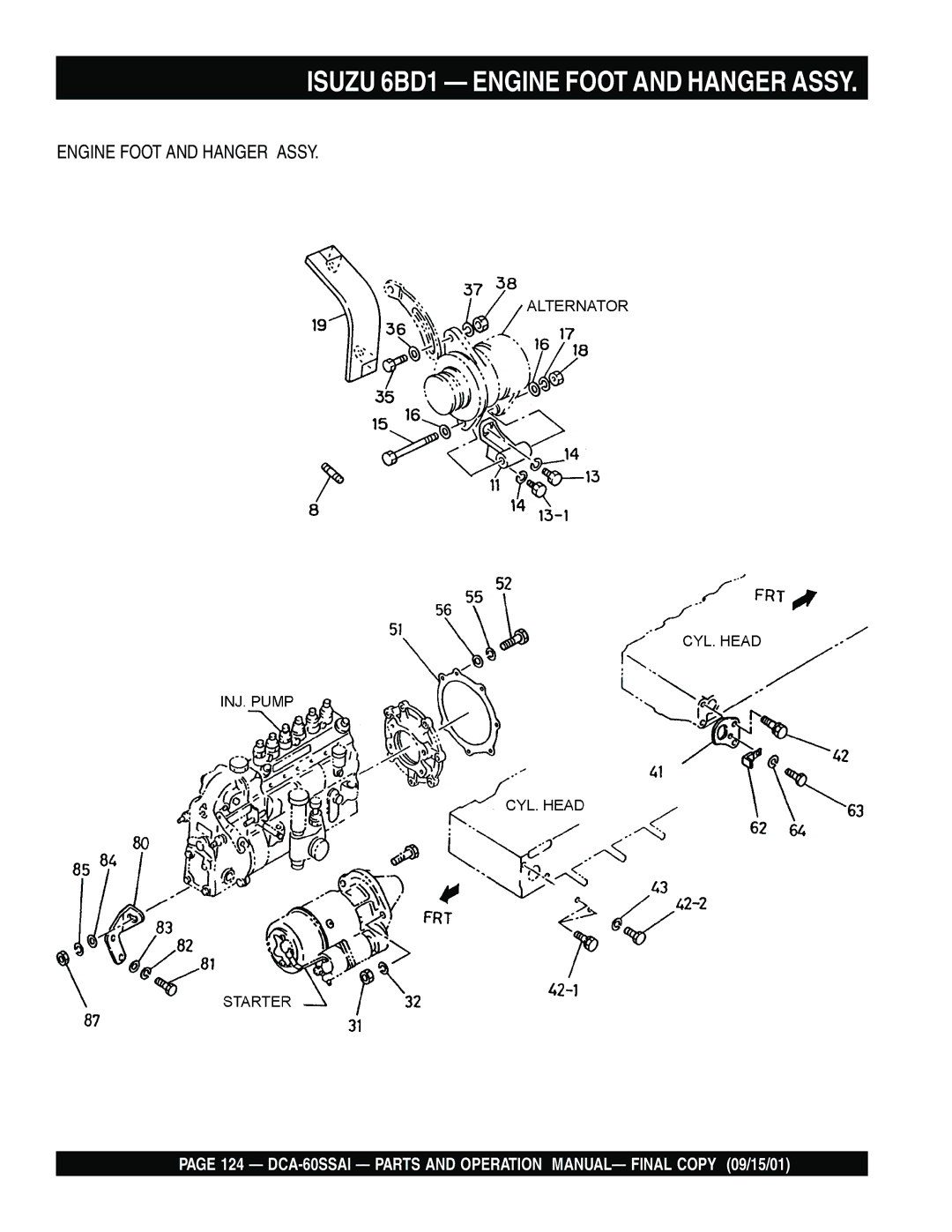 Multiquip dca-60ssai operation manual Isuzu 6BD1 Engine Foot and Hanger Assy 