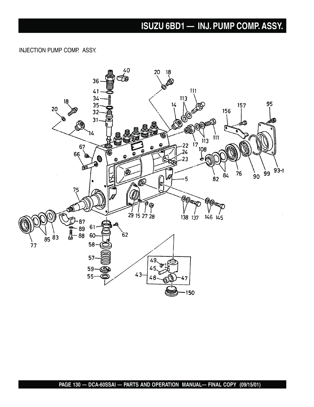 Multiquip dca-60ssai operation manual Isuzu 6BD1 INJ. Pump COMP. Assy 