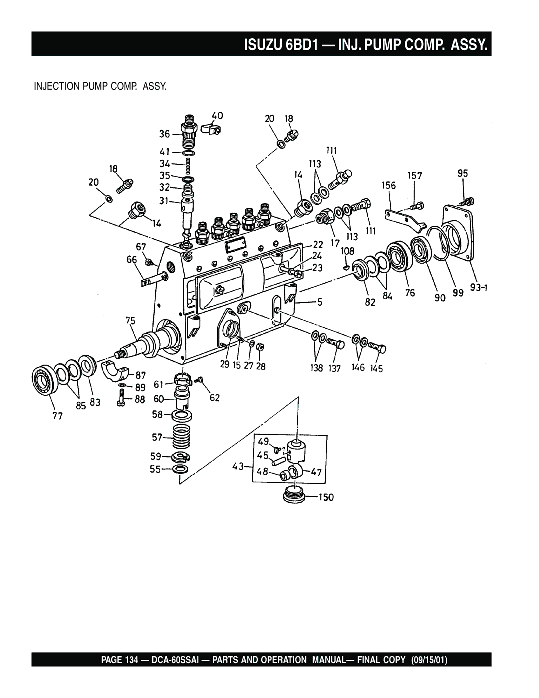 Multiquip dca-60ssai operation manual Isuzu 6BD1 INJ. Pump COMP. Assy 